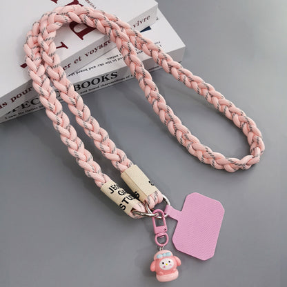 Cute Crossbody Mobile Phone Lanyard with Cartoon Pendant – Adjustable, Woven Nylon Strap with Secure Clip