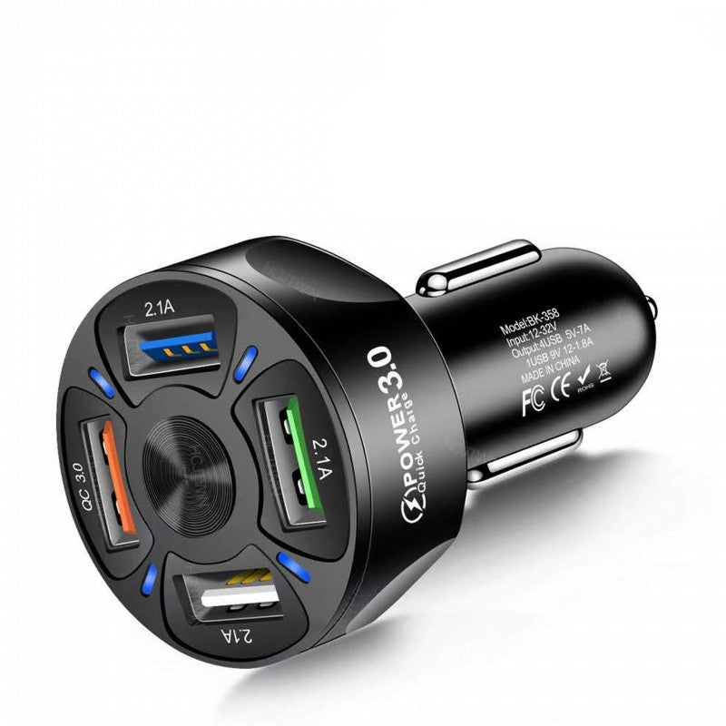 4-Port Fast Charge Car Charger – Compact USB Power Adapter for All Devices (45W)