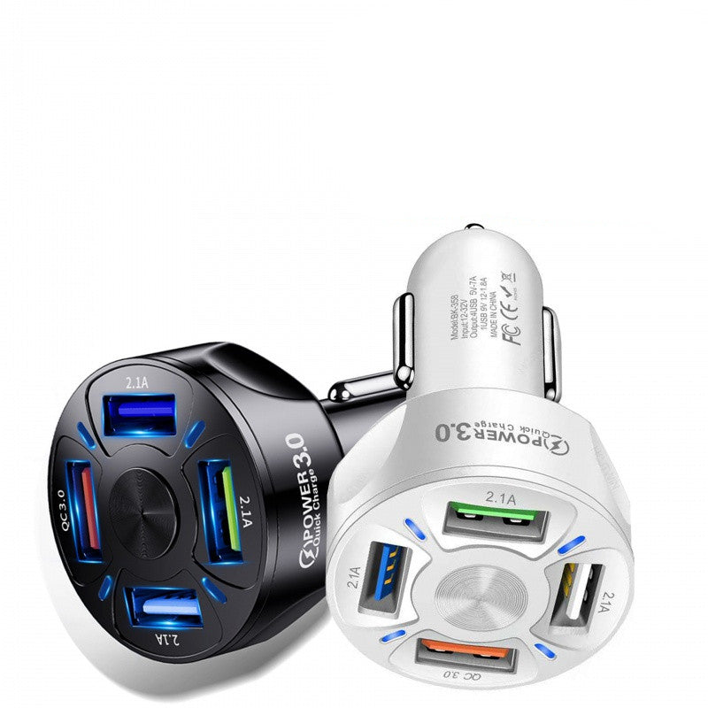 4-Port Fast Charge Car Charger – Compact USB Power Adapter for All Devices (45W)