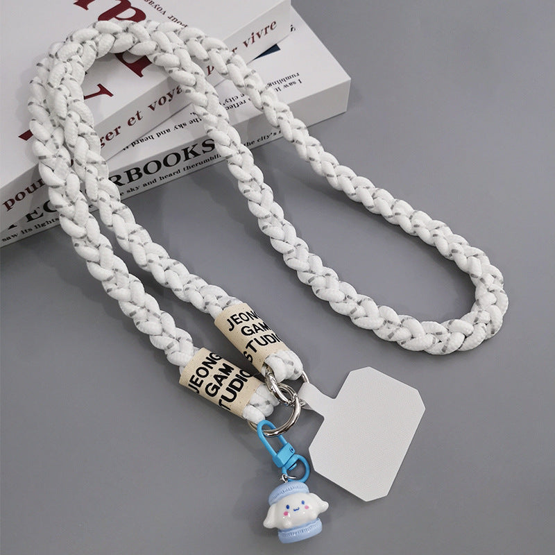 Cute Crossbody Mobile Phone Lanyard with Cartoon Pendant – Adjustable, Woven Nylon Strap with Secure Clip