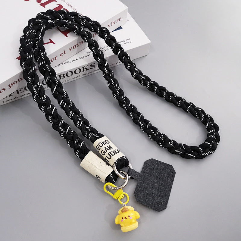 Cute Crossbody Mobile Phone Lanyard with Cartoon Pendant – Adjustable, Woven Nylon Strap with Secure Clip