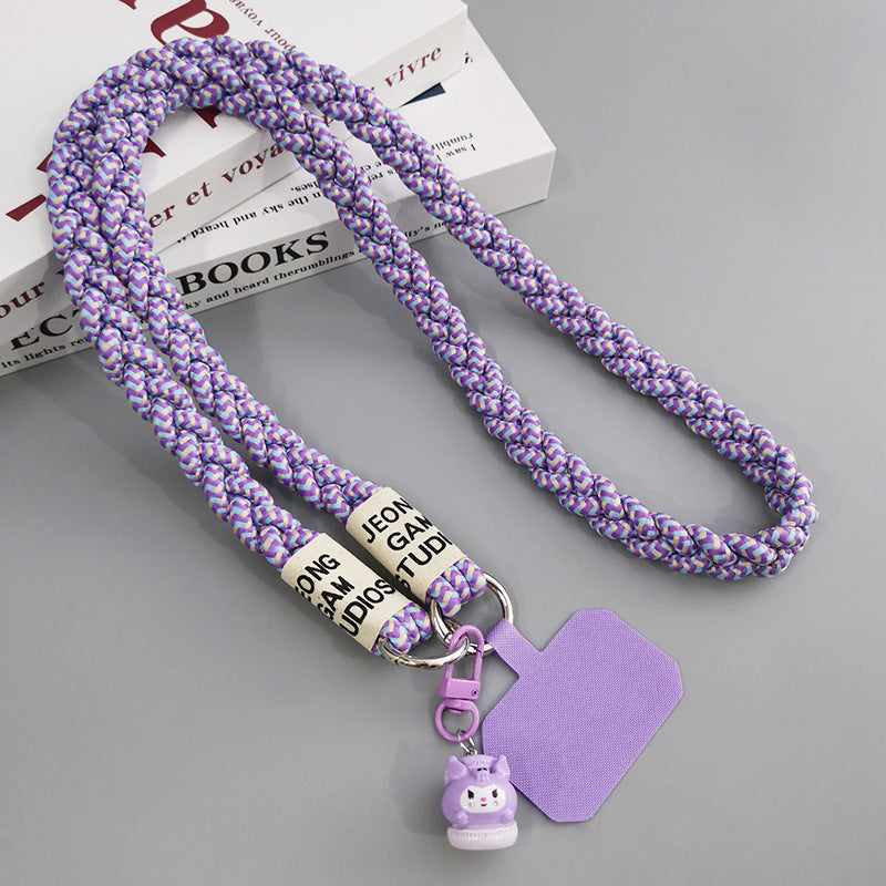 Cute Crossbody Mobile Phone Lanyard with Cartoon Pendant – Adjustable, Woven Nylon Strap with Secure Clip