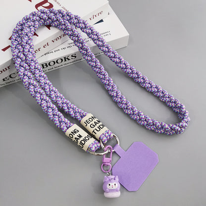 Cute Crossbody Mobile Phone Lanyard with Cartoon Pendant – Adjustable, Woven Nylon Strap with Secure Clip
