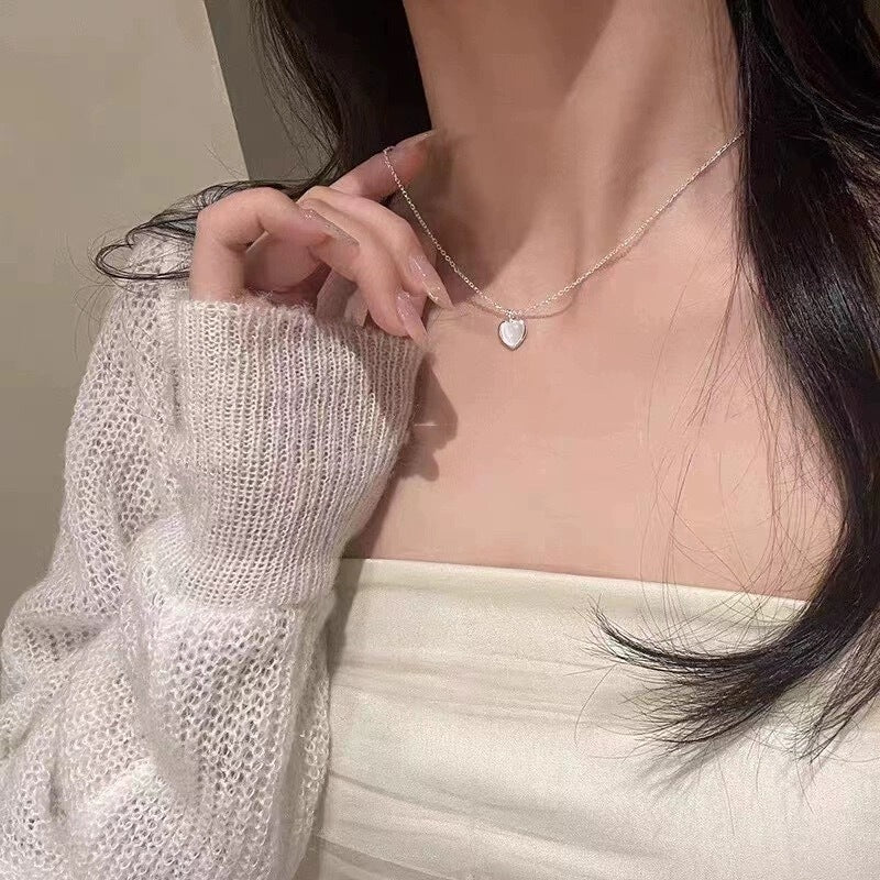 Sweet Rock Candy Heart Pendant Necklace – Titanium Steel Clavicle Chain