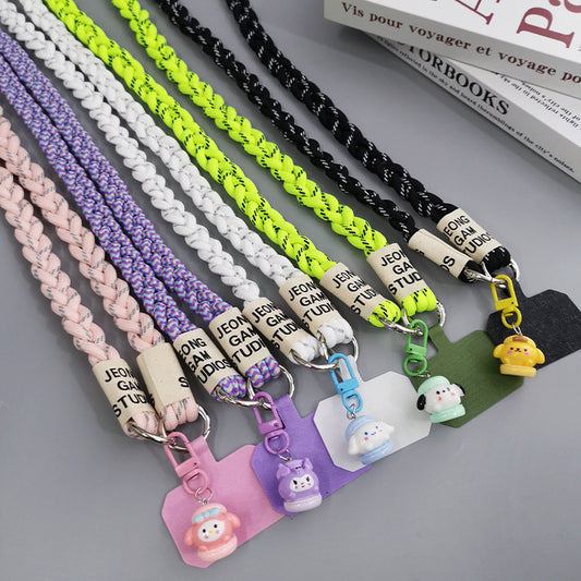 Cute Crossbody Mobile Phone Lanyard with Cartoon Pendant – Adjustable, Woven Nylon Strap with Secure Clip