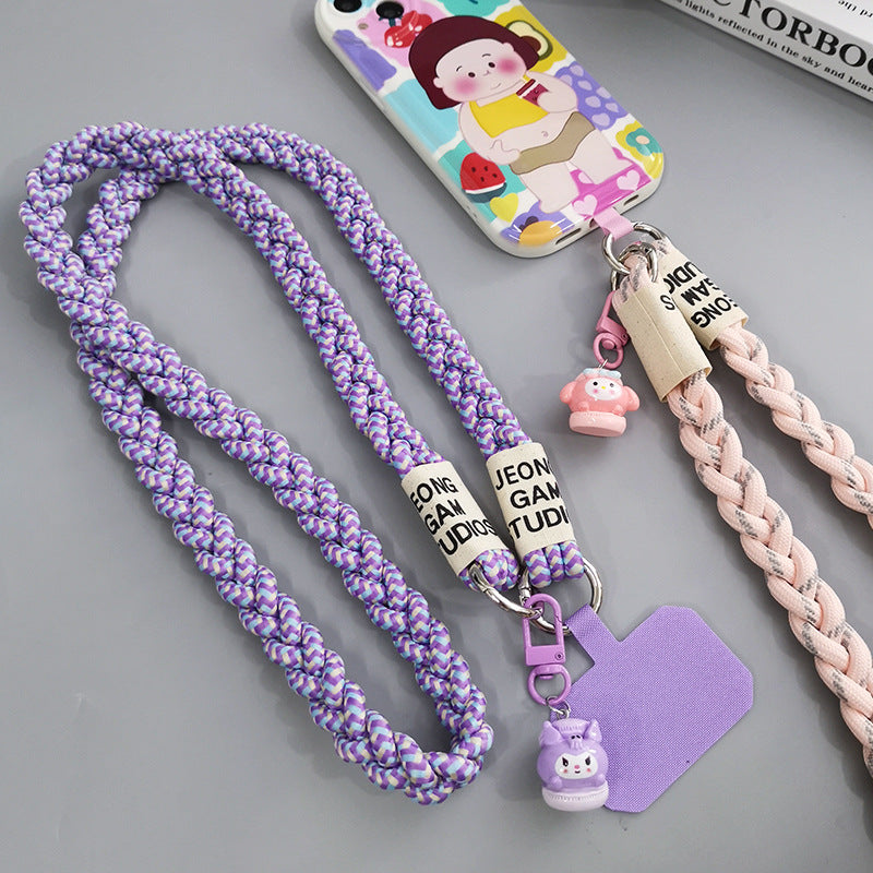 Cute Crossbody Mobile Phone Lanyard with Cartoon Pendant – Adjustable, Woven Nylon Strap with Secure Clip